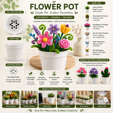 Round Plastic Flower Pot With Drainage Holes – 5.5 CM × 6.5 CM – Pack of 5