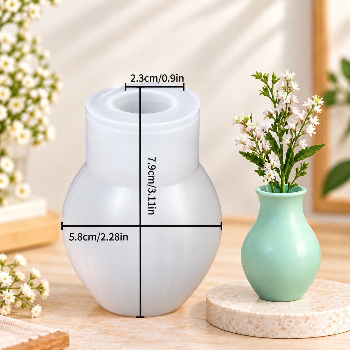Round Neck Flower Vase Shape Silicone Mould for Resin & Concrecast Art – 7.9 × 5.8 CM