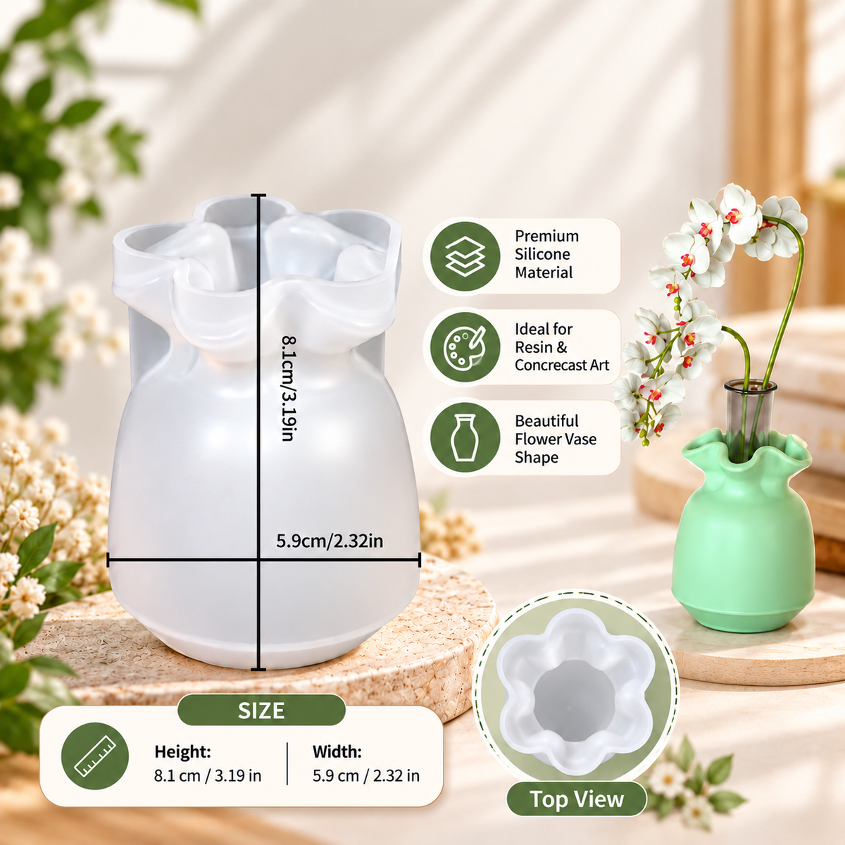 Flower Vase Shape Silicone Mould for Resin & Concrecast Art – 8.1 × 5.9 CM