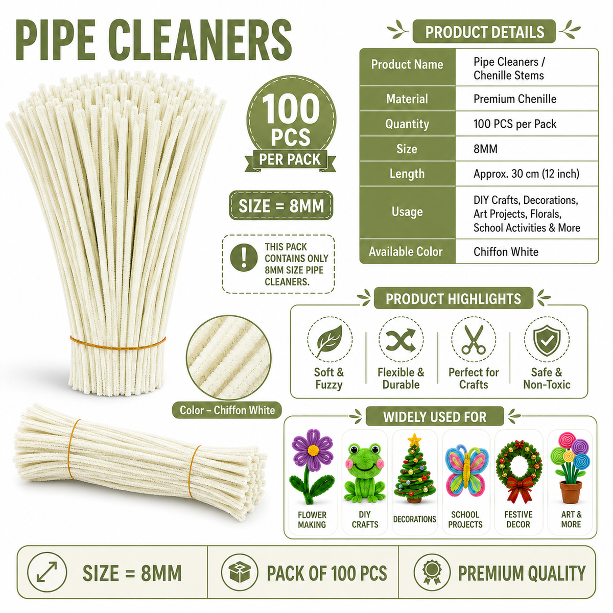 Premium Pipe Cleaners (7-8MM Approx.)