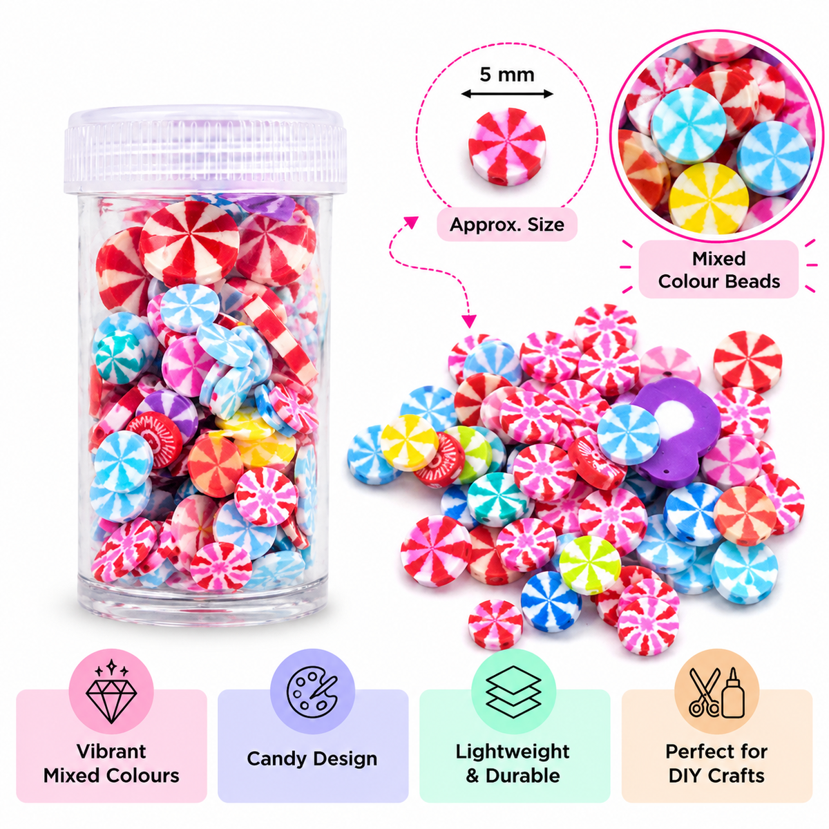 Assorted Candy Swirl Polymer Clay Embellishments