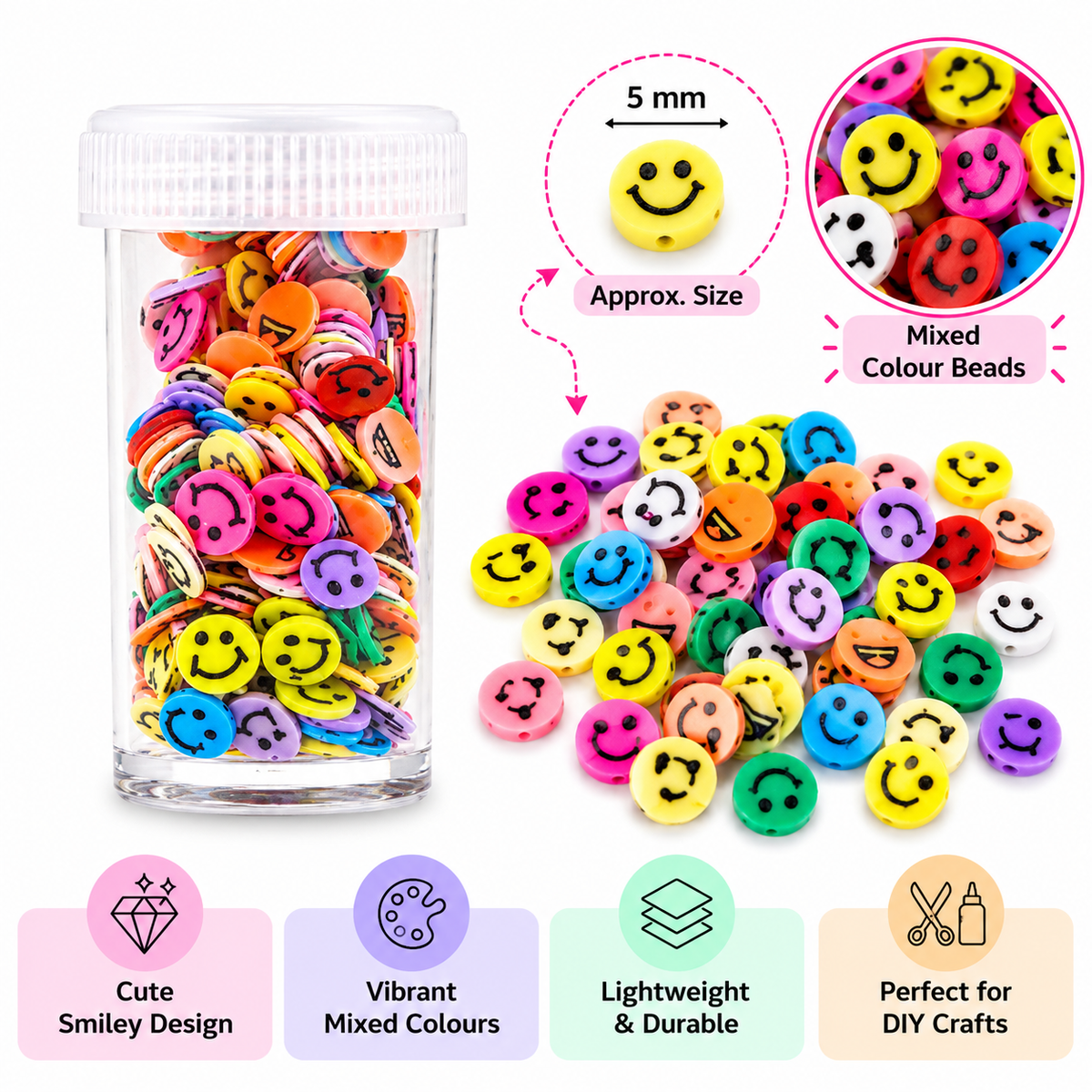 Assorted Smiley Face Polymer Clay Slices