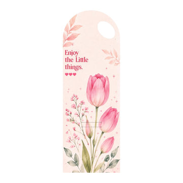 Pink Tulip Floral Bouquet Flower Card with Handle – Enjoy the Little Things Design – 5 Pcs Pack