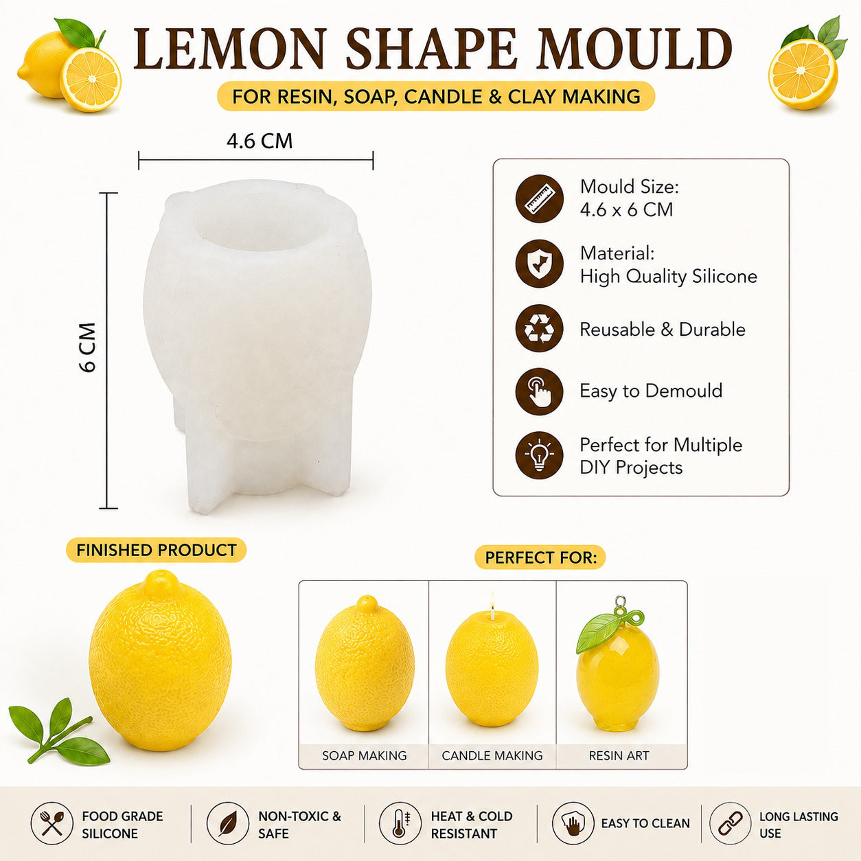 Round Lemon / Orange Shape Silicone Candle Mould - Citrus Fruit Mould