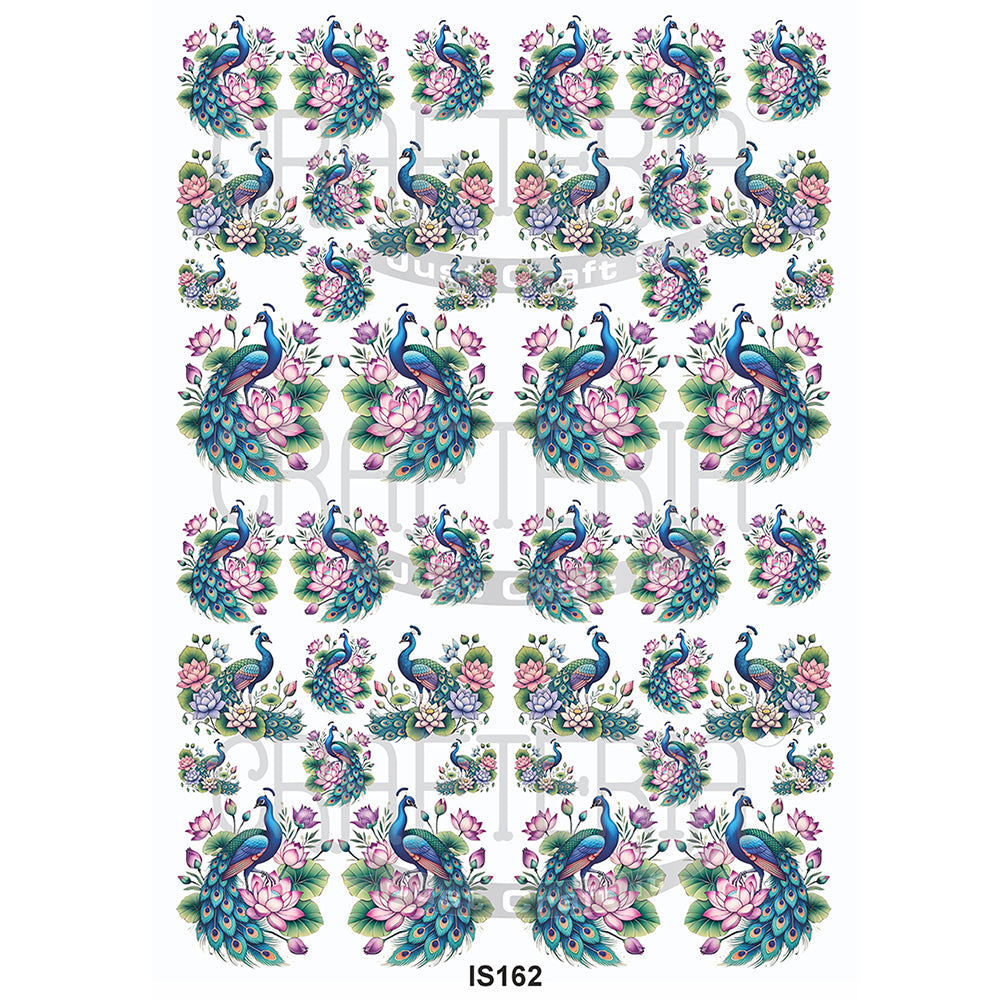 Crafteria Peacocks Surrounded By Lotus Flowers Designs Insert Sheet (Transparent Sheet) IS162