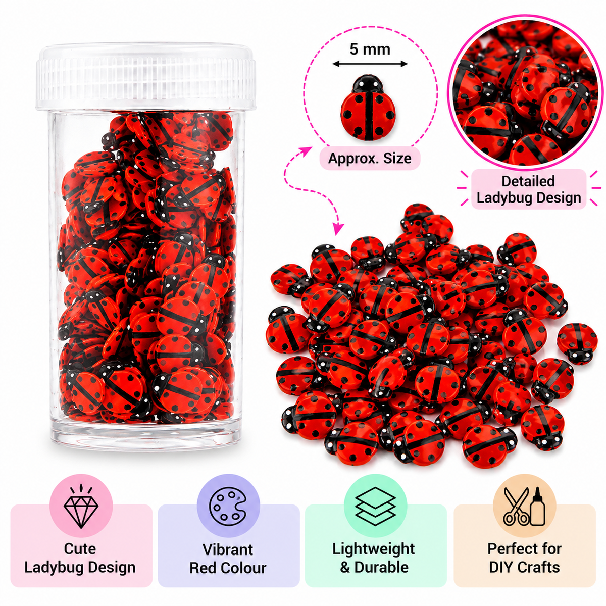 Mini Ladybug Polymer Clay Embellishments