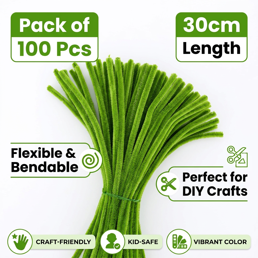 Leaf Green Chenille Pipe Cleaners 10MM –  Pack of 100 Pcs