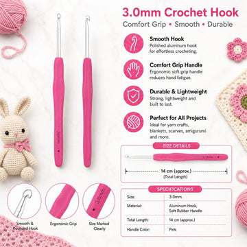 GENERIC 3.0 mm Crochet Hook with Soft Ergonomic Grip Handle – Pack of 10 Pieces, 14 cm