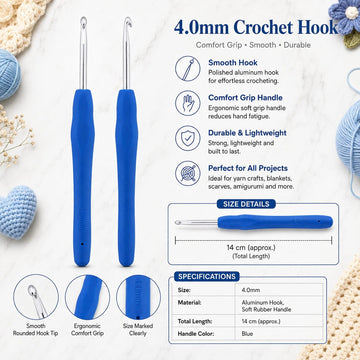 GENERIC 4.0 mm Crochet Hook with Soft Ergonomic Grip Handle – Pack of 10 Pieces, 14 cm
