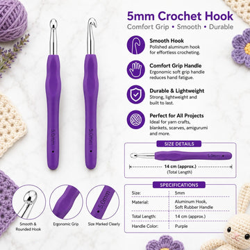 GENERIC 5.0 mm Crochet Hook with Soft Ergonomic Grip Handle – Pack of 10 Pieces, 14 cm