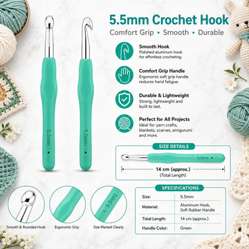 GENERIC 5.5 mm Crochet Hook with Soft Ergonomic Grip Handle – Pack of 10 Pieces, 14 cm