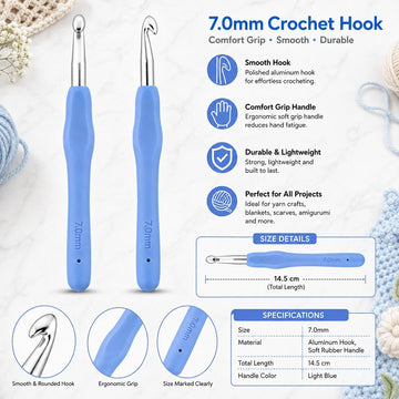 GENERIC 7.0 mm Crochet Hook with Soft Ergonomic Grip Handle – Set of 5 Pieces, 14.5 cm