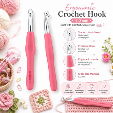 GENERIC 8.0 mm Crochet Hook with Soft Ergonomic Grip Handle – Set of 5 Pieces