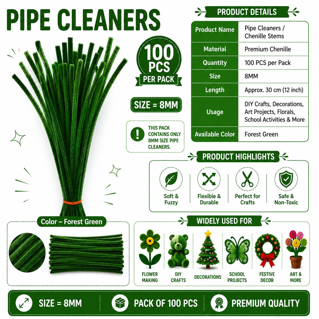 Premium Pipe Cleaners (8MM Approx.) (Dark Brown)