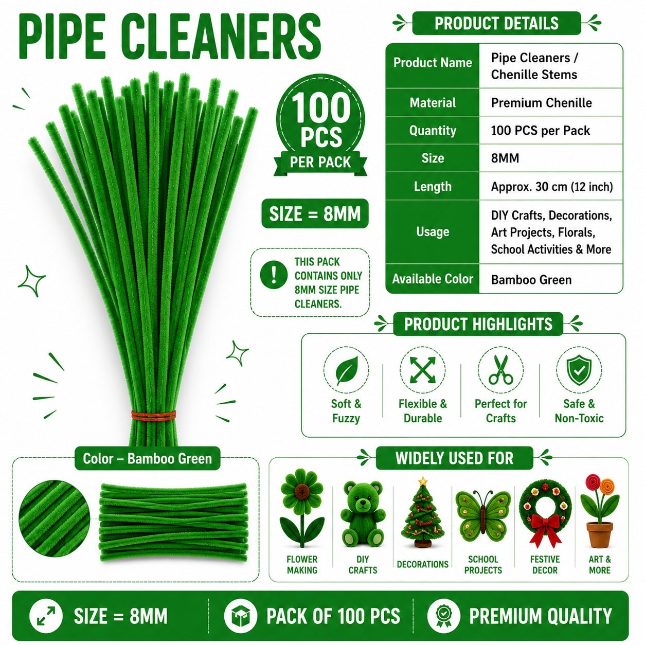 Premium Pipe Cleaners (8MM Approx.) (Black)