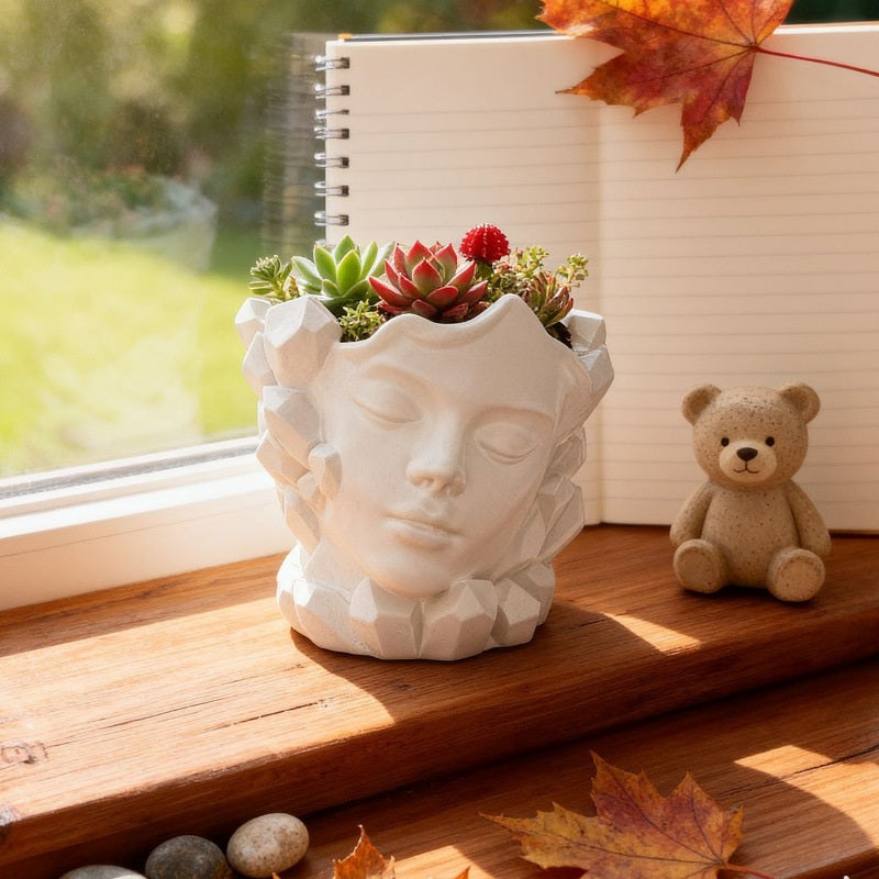3D Crystal Goddess Face Planter Silicone Mould – Decorative Lady Face Flower Pot Mould