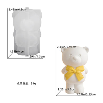 3D Cute Teddy Bear with Bow Silicone Mould – Standing Bear Figurine Mould