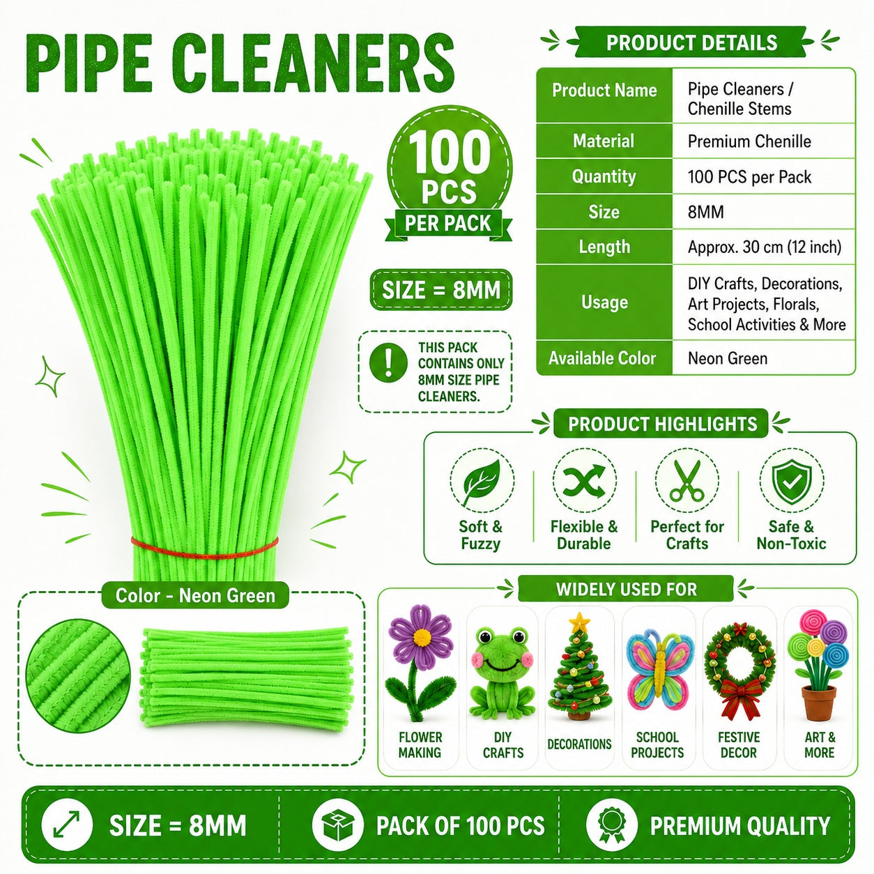 Premium Pipe Cleaners (8MM Approx.) (Grey)