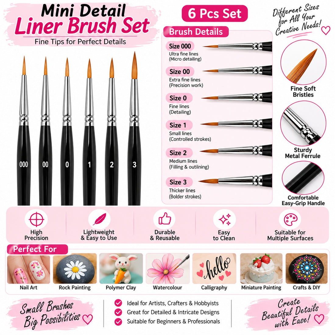 My Store PAINTING BRUSH 6 PC LINER BRUSH BLACK HANDLE SET