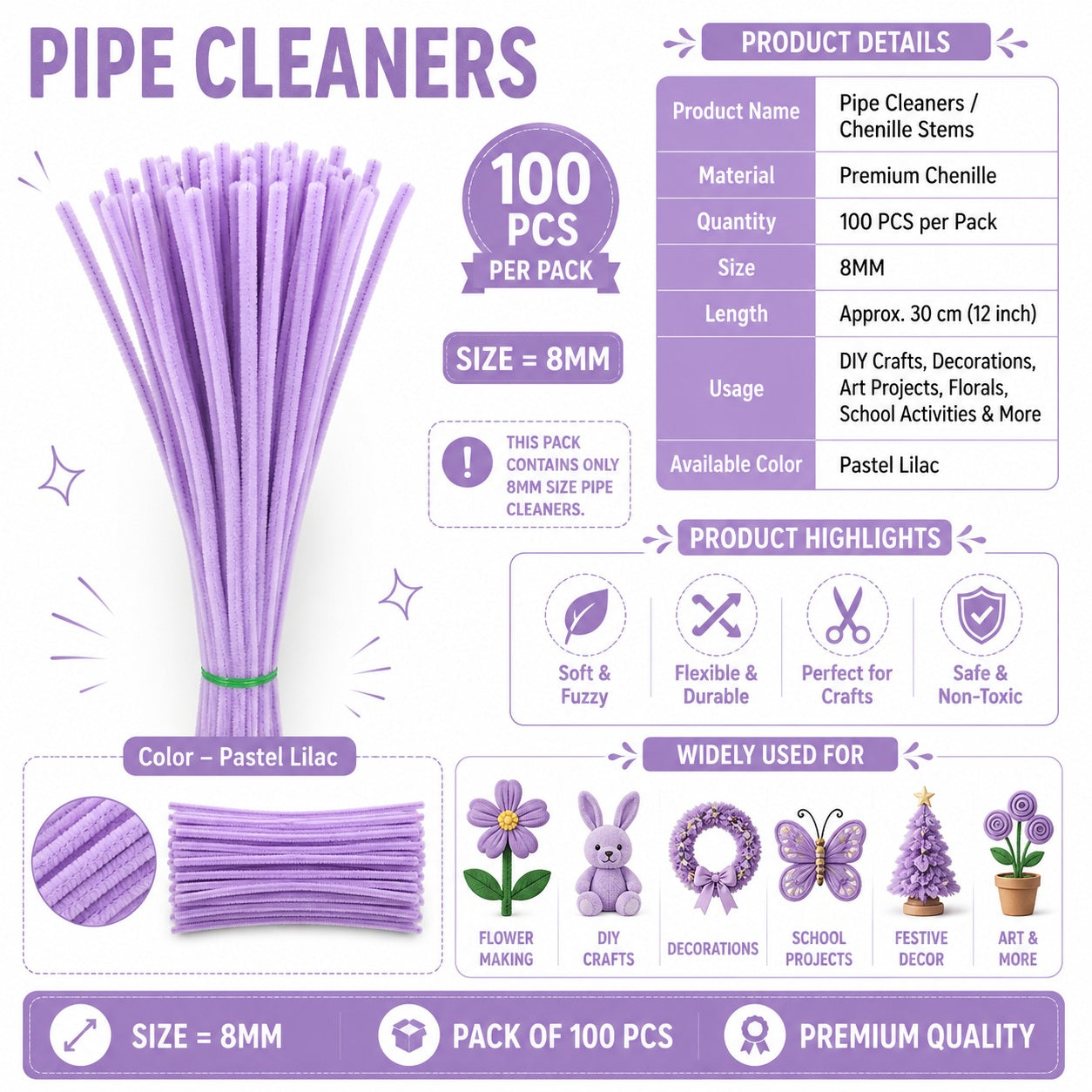 Premium Pipe Cleaners (8MM Approx.) (Polo Blue)