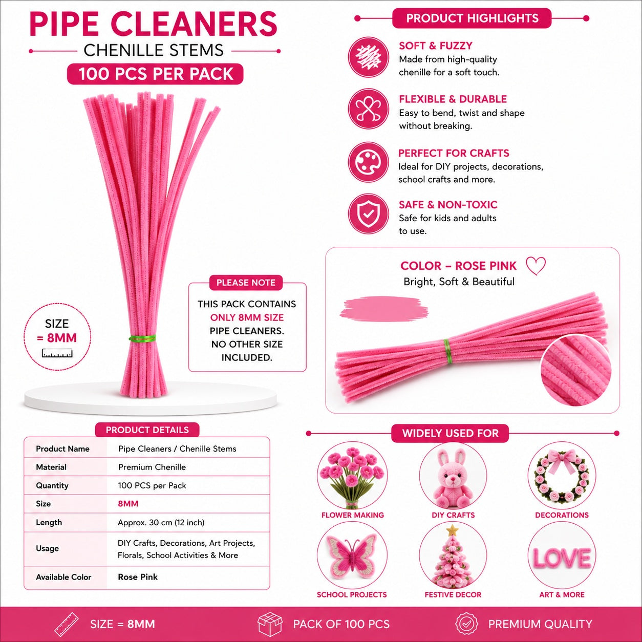 Premium Pipe Cleaners (8MM Approx.) (Mint Green)