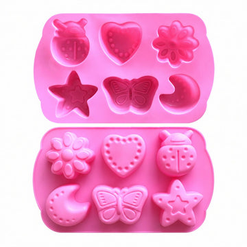 6-Cavity Cute Shape Silicone Mould for Concrecast Art – 16.7 × 10.5 CM | Mixed Shape Design