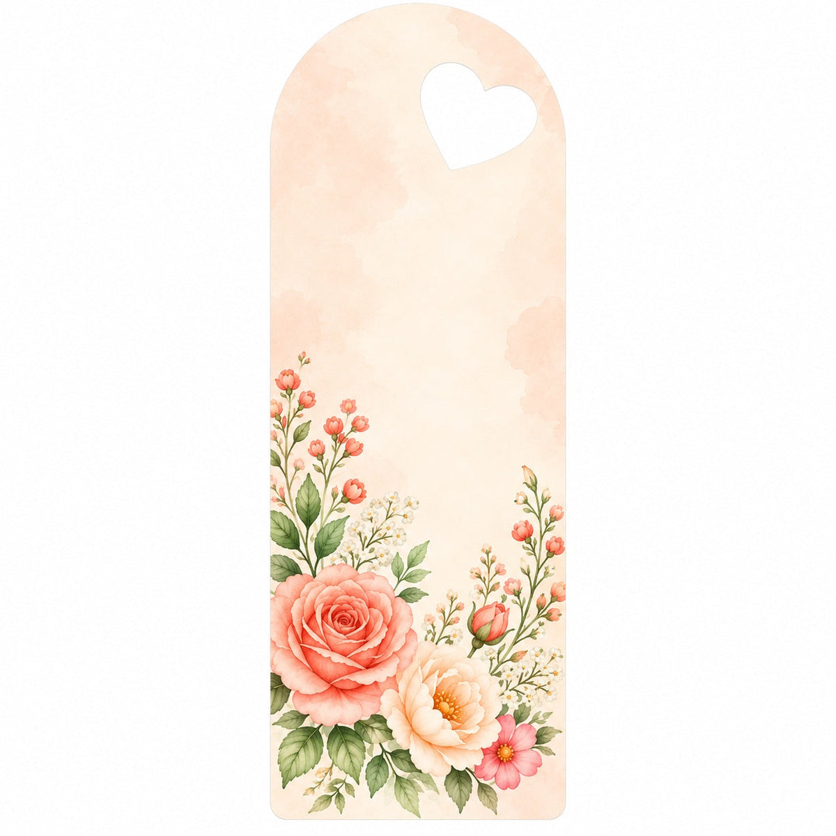 Peach Rose Blossom Printed Flower Card with Heart Cutout for DIY Crafts & Flower Bouquets
