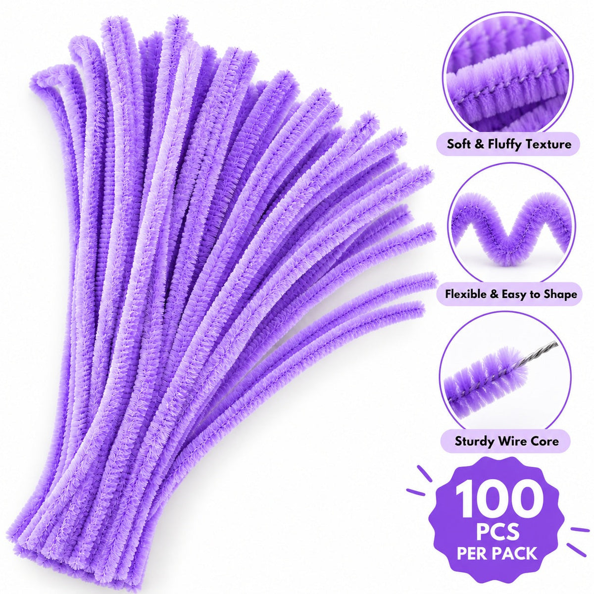 Lavender Chenille Pipe Cleaners 10MM – Pack of 100 Pcs