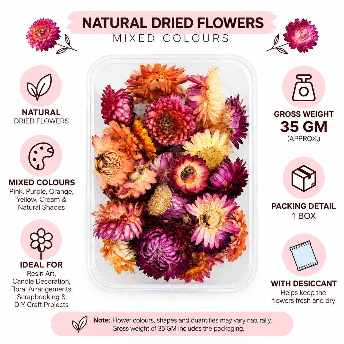 Multicolor Natural Dried Straw Flowers for DIY Crafts, Resin Art & Floral Decorations
