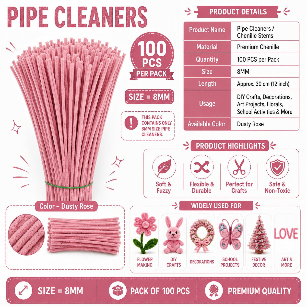 Premium Pipe Cleaners (8MM Approx.) (Powder Blue)