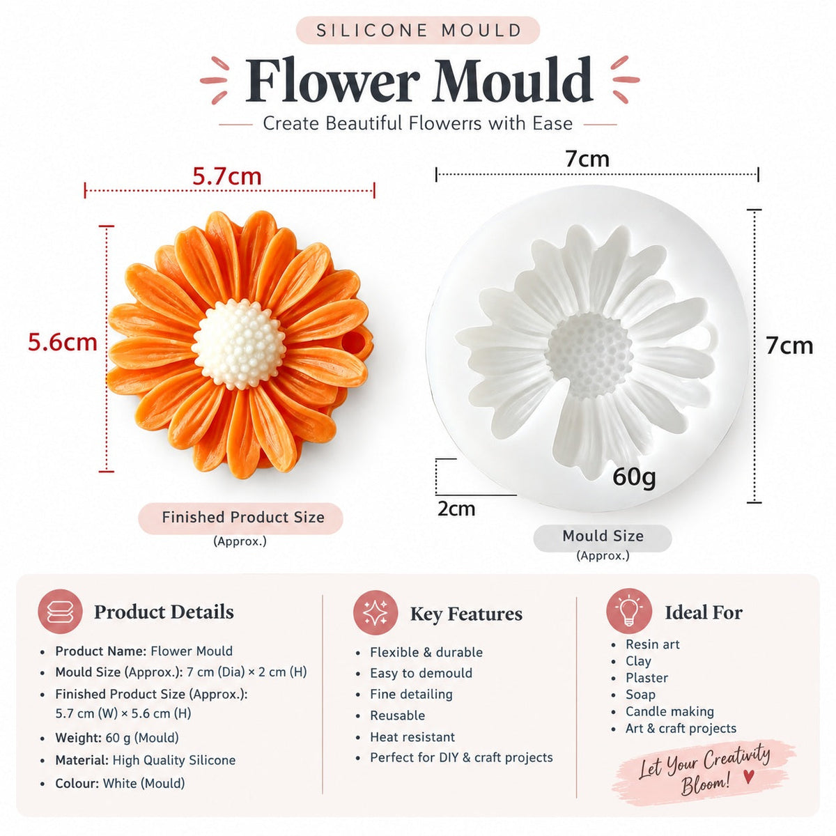 3D Gerbera Daisy Flower Silicone Mould – Blooming Daisy Candle Mould