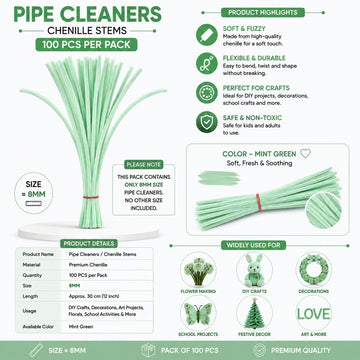 Premium Pipe Cleaners (8MM Approx.) (Capri Green)