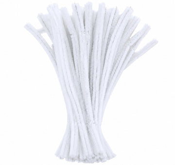 White Chenille Pipe Cleaners 12MM - Pack of 50 Pcs