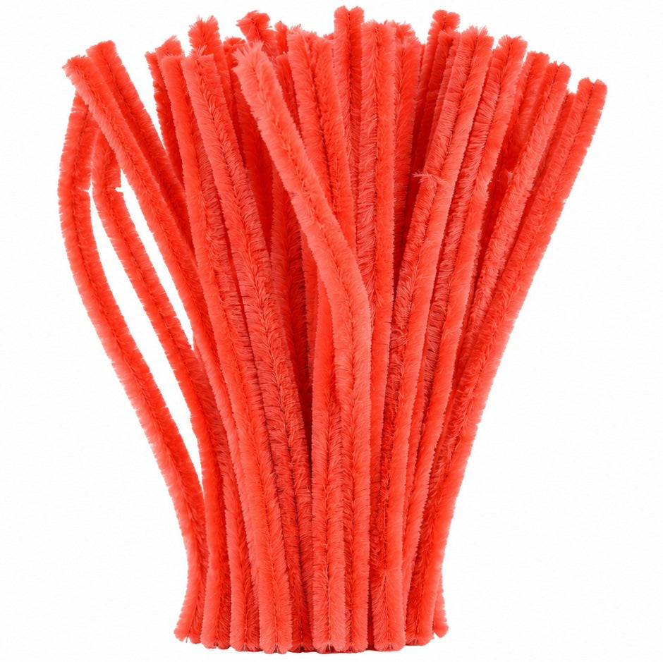 Coral Red Chenille Pipe Cleaners 12MM - Pack of 50 Pcs