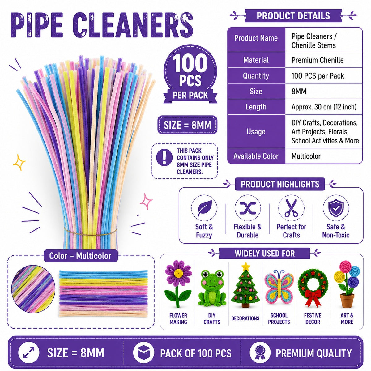 Premium Pipe Cleaners (7-8MM Approx.)