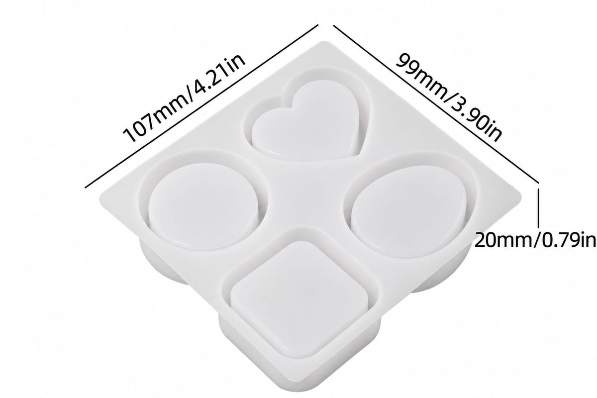 4-in-1 Geometric Shape Coaster Silicone Mould – Round, Heart, Square & Oval Design for DIY Resin Crafts