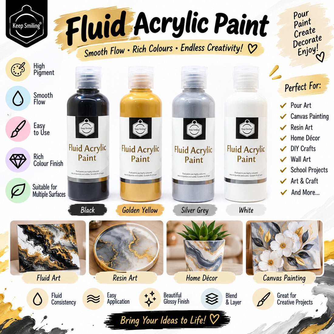 Keep Smiling 4 IN 1 FLUID ACRYIC PAINT SET