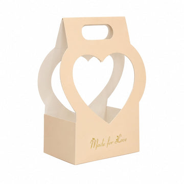 Premium Beige Heart Window Gift Packing Box with Handle for DIY Gifts & Flower Arrangements