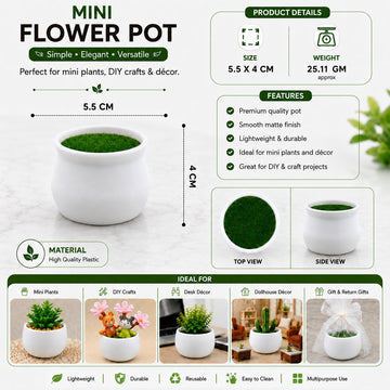 Mini White Flower Pot with Artificial Grass – 5.5 × 4 CM