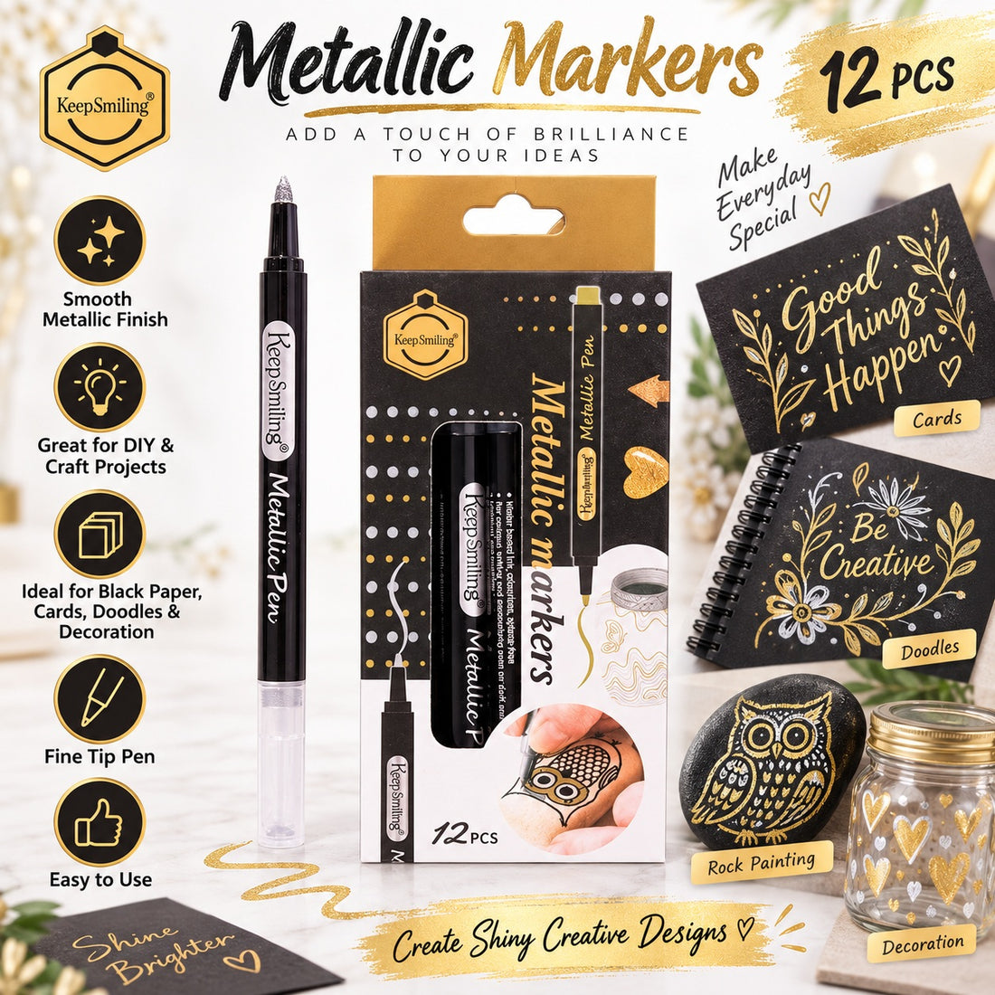 Keep Smiling 12Pcs Silver Metallic Pen