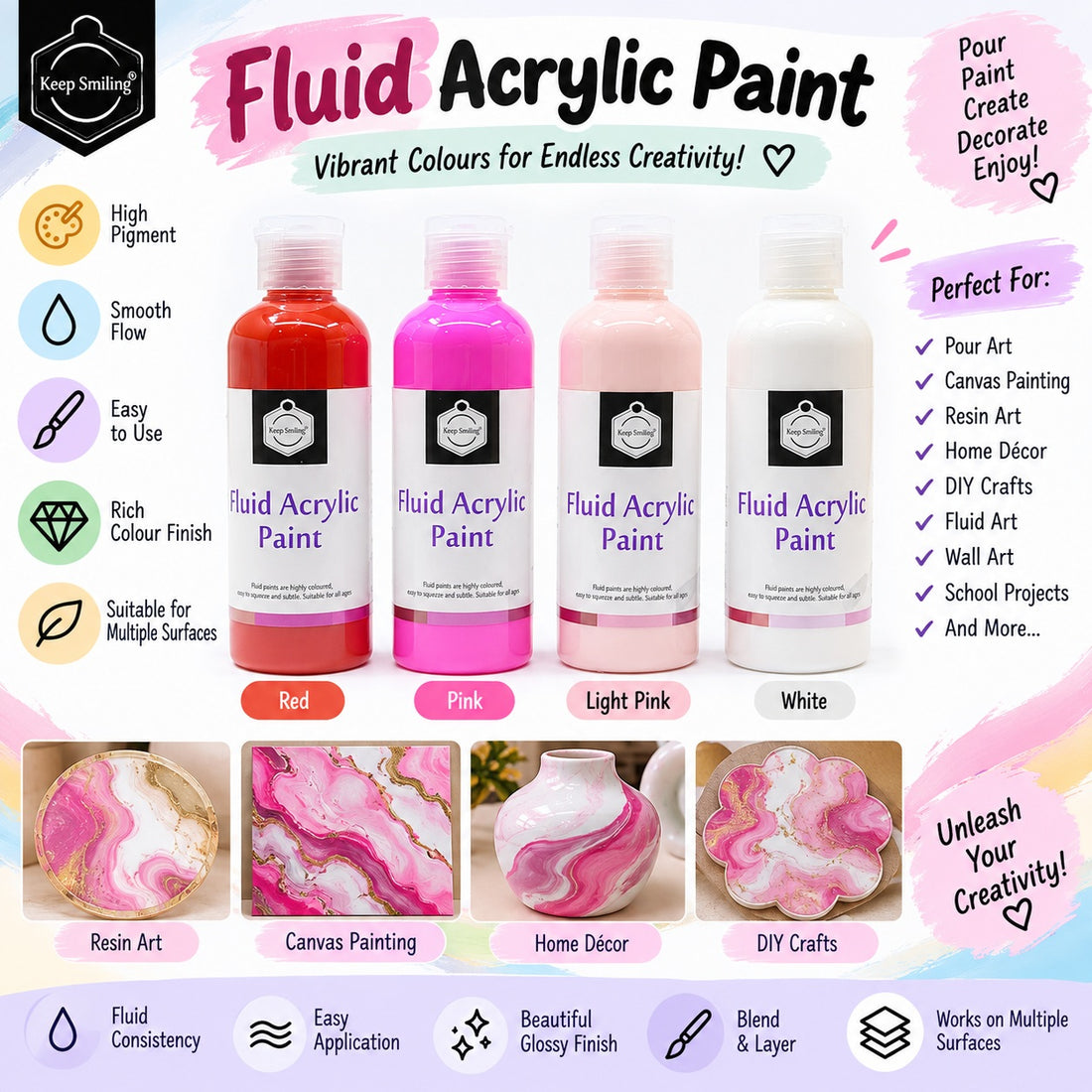 Keep Smiling 4 IN 1 FLUID ACRYIC PAINT SET