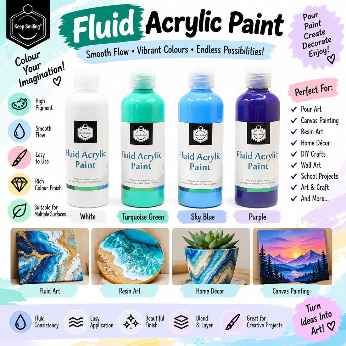 Keep Smiling 4 IN 1 FLUID ACRYIC PAINT SET