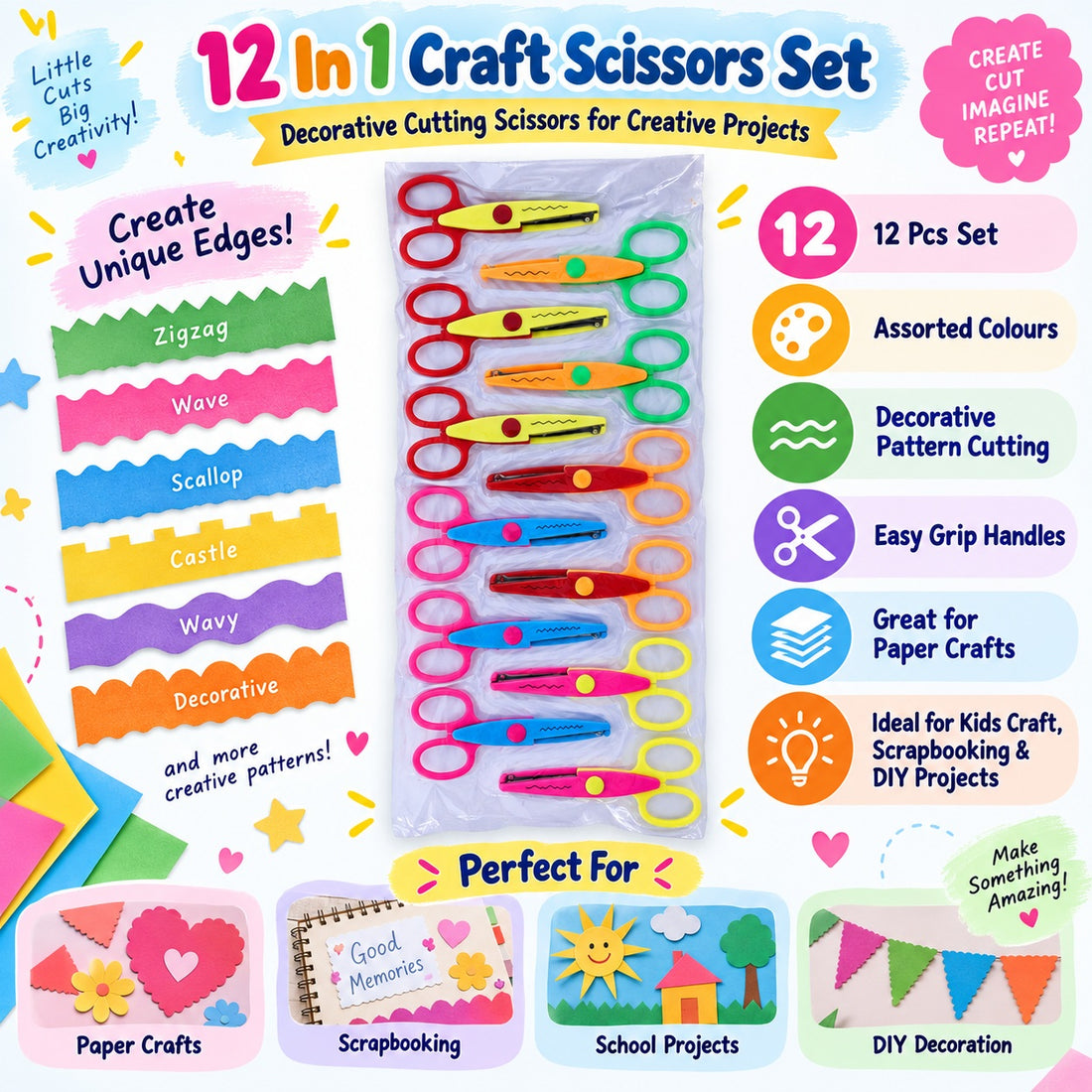 Crafteria 12Pcs Craft Scissor Set