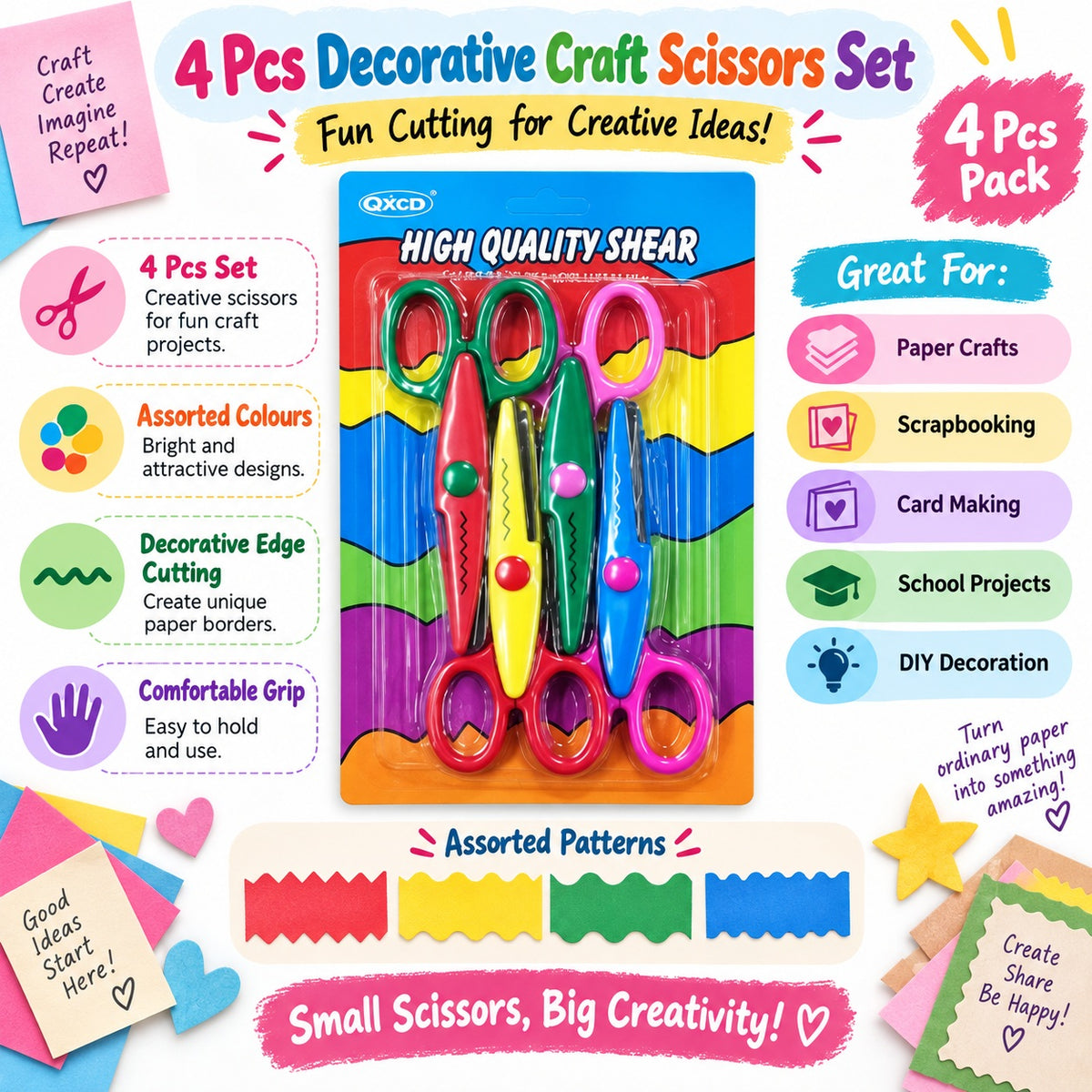 4 Pcs Decorative Craft Scissors Set – Assorted Pattern Edge Cutting Scissors for Paper Craft, Scrapbooking & Card Making