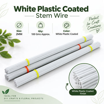 White Plastic Coated Stem Wire – 2 mm | 100 g Approx.