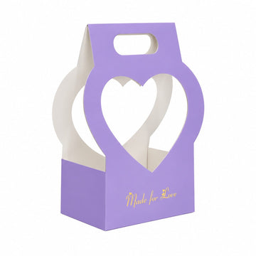 Premium Lavender Heart Window Gift Packing Box with Handle for DIY Gifts & Flower Arrangements