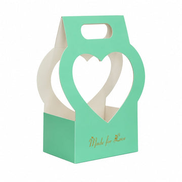 Premium Mint Green Heart Window Gift Packing Box with Handle for DIY Gifts & Flower Arrangements