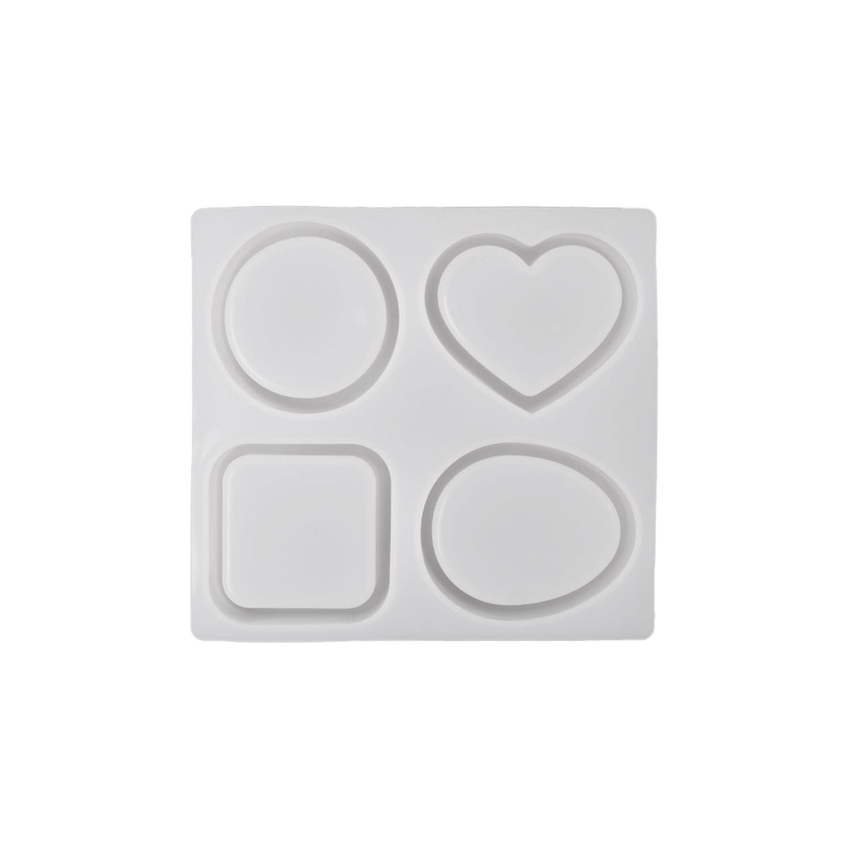 4-in-1 Geometric Shape Coaster Silicone Mould – Round, Heart, Square & Oval Design for DIY Resin Crafts