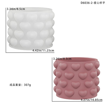 3D Heart Embossed Candle Jar Silicone Mould – Decorative Heart Pattern Container Mould for DIY Resin & Concrete Crafts
