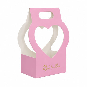 Premium Pink Heart Window Gift Packing Box with Handle for DIY Gifts & Flower Arrangements